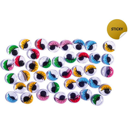 Picture of GOOGLY EYES COLOURED STICKY WITH EYELASHES 7MM - 70 PACK